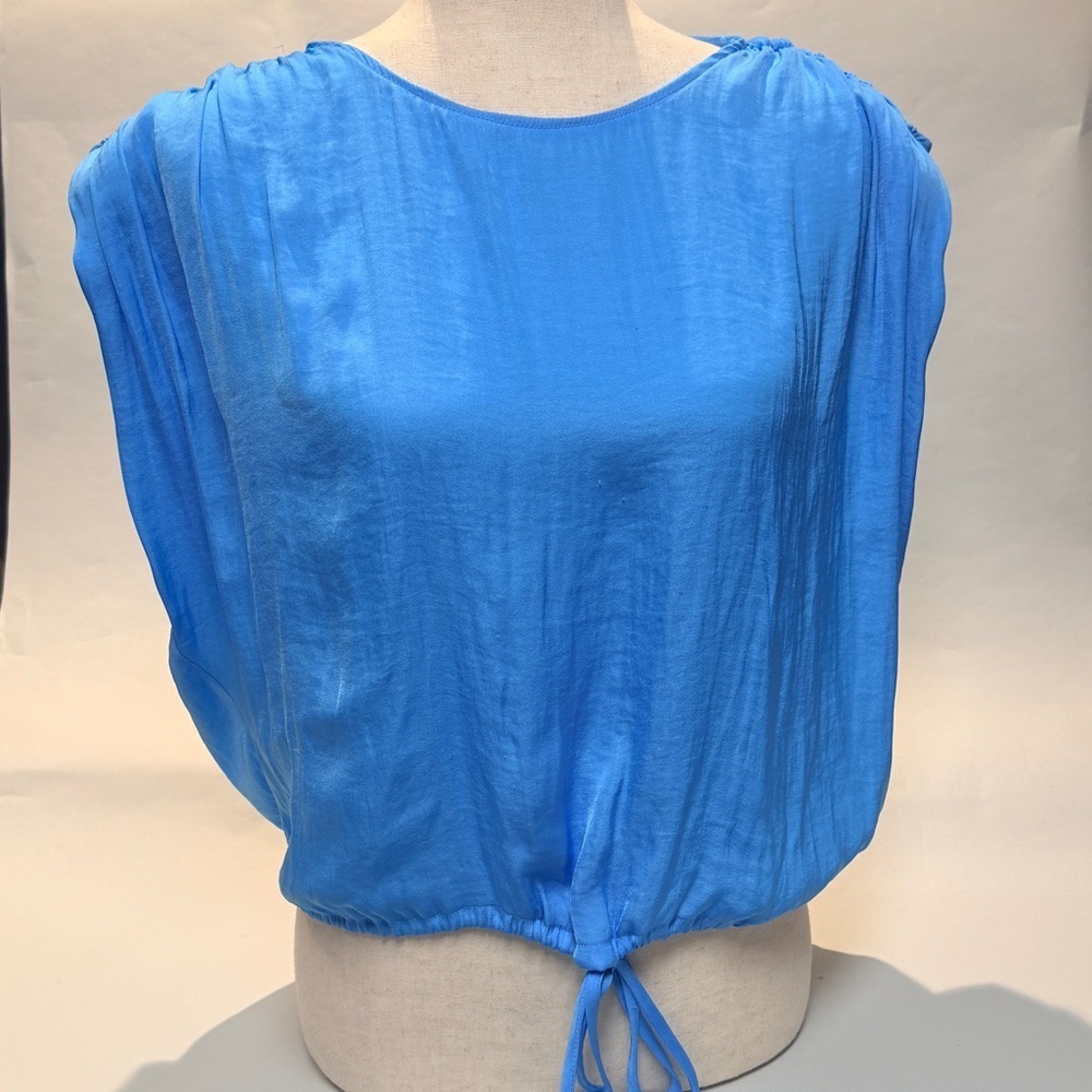 Chic Blue Women's Blouse with Drawstring